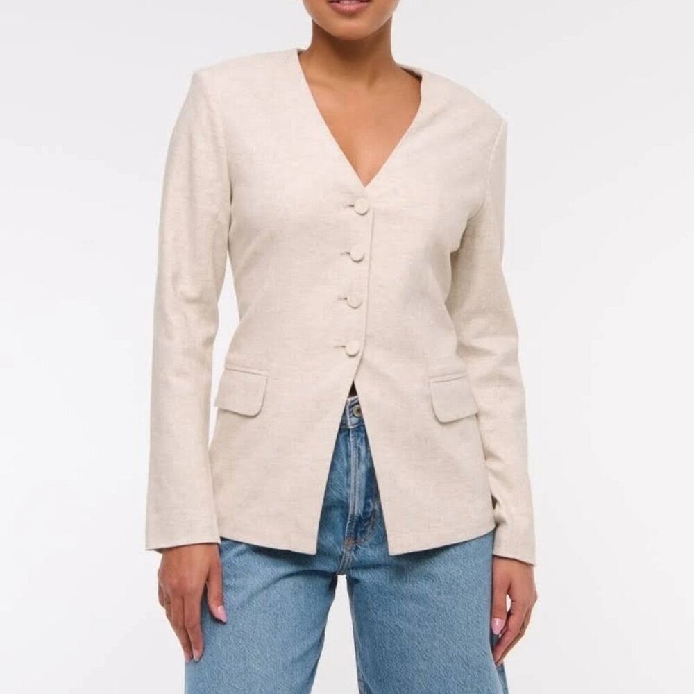 Abercrombie & Fitch Women's Linen-Blend Collarless Blazer NWT Medium